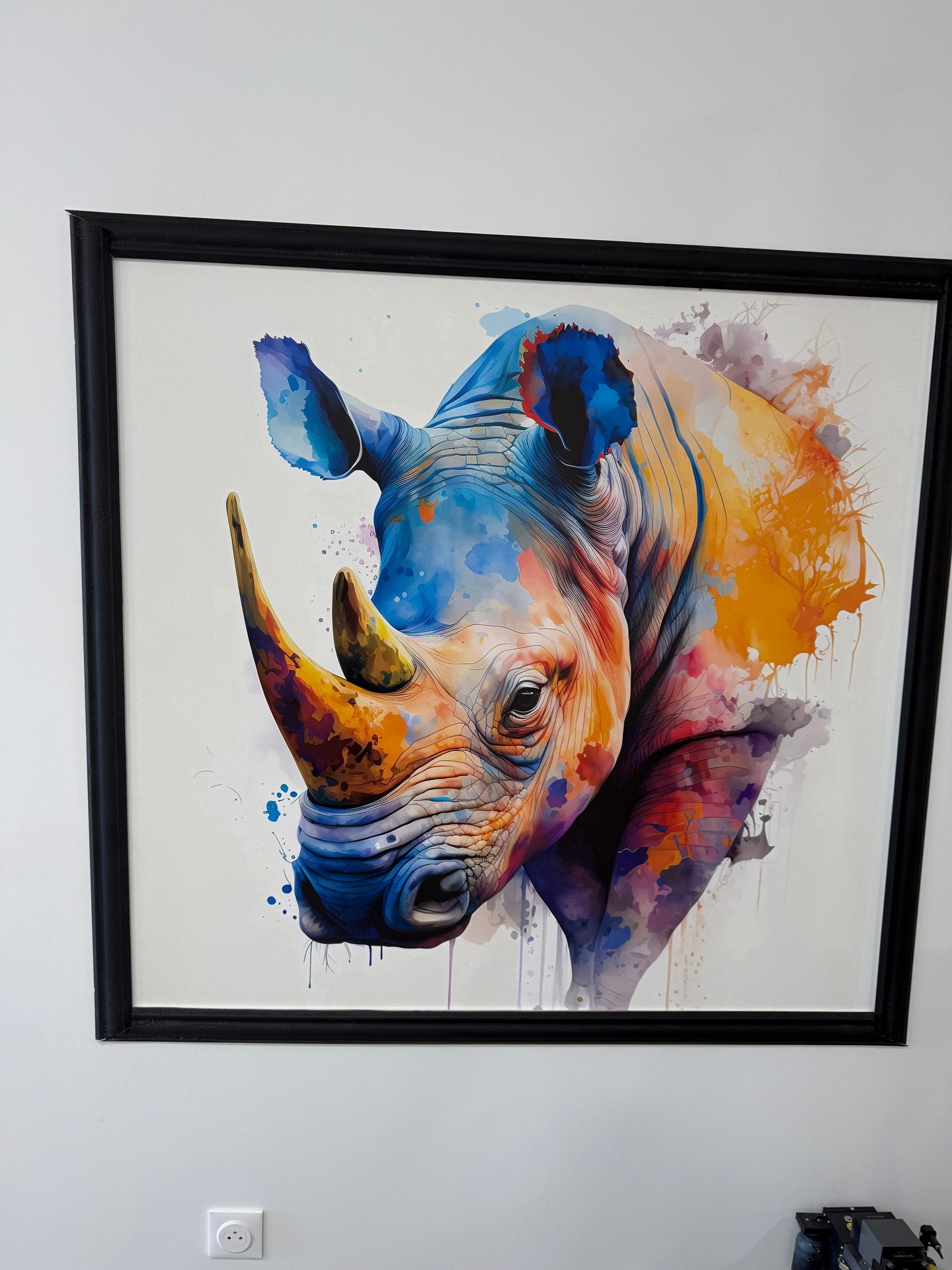 Rhinocéros encadré imprimé sur mur — Prestige Impression, Nice et Monaco